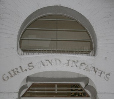The separate entrance for Girls and Infants at the 1846 Grotto Passage Ragged and Industrial School, London. © Cheryl Law (2010). Source Historic England. NMR.  