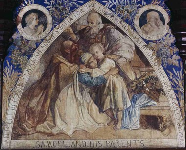 One of the internal murals by Louisa Waterford showing Samuel and his parents, Waterford Hall 