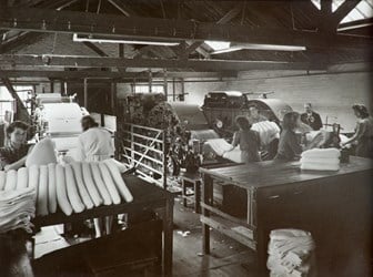 Women working in the wool felt section of the Barford Brother's factory, c.1940