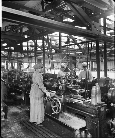 Turning steel at the Cunard Shell Works, Birkenhead, Bedfod Lemere 1917. © Historic England. Images are from the National Monuments Record, and published in WORK (£9.99) from English Heritage’s The Way We Were series.