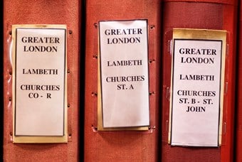 England's Places: Labels on Red Boxes for Lambeth Churches
