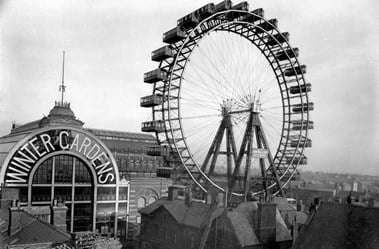 The wheel was 220ft (67m) high, with an axle 41ft (12m) long, and had 30 carriages, each carrying around 30 people who had paid 6d for the experience.  It lasted over 30 years until it was dismantled in 1929.