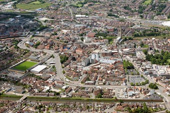 An aerial view of the Market Place, looking northwards.