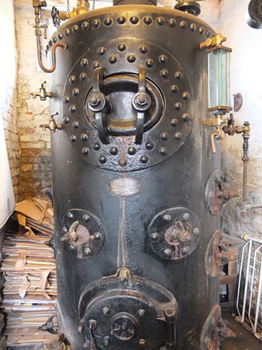 The vertical boiler at the restored Victorian brewhouse at Southwick in Hampshire