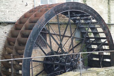 The water wheel at Palmers Old Brewery in Bridport