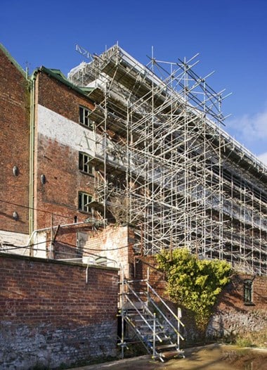 The Spinning Mill was fully scaffolded both inside and out during urgent repair works