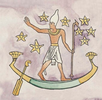 The Egyptian god Sah, sailing across the night sky in a papyrus boat