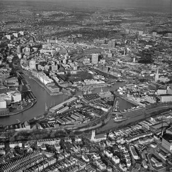 Aerial view of Queen Square and Floating Harbour, Bristol