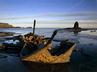 The wreck of the fishing vessel Admiral van Tromp, east of the Black Nab on the North Yorkshire coast, near Whitby