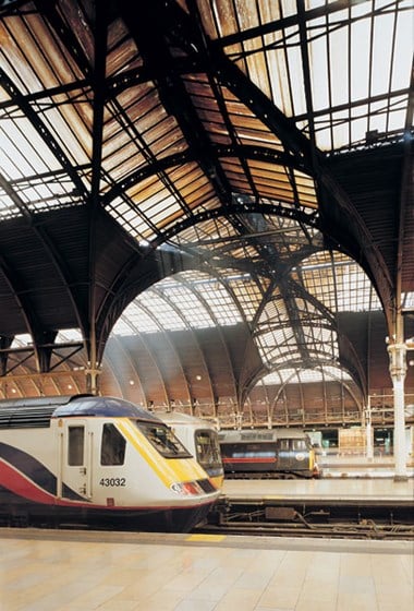 Paddington Station, looking north from the departure side through Brunel's transepts to the arrival side