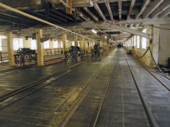 A view down the ropery laying floor at Chatham Dockyard