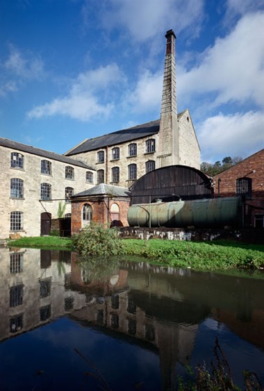 Ham Mill.  The steam-powered wing retains a rare example of a well-preserved integral chimney