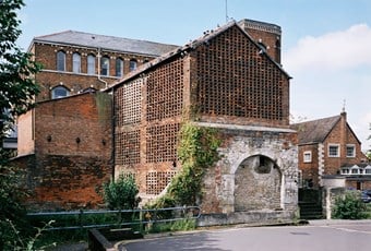 The Handle House of the former Bridge Mills in Trowbridge, built across the River Biss for drying the teazles used in raising the nap of woollen cloth