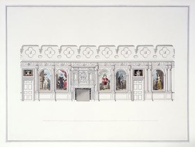 Audley End. Record drawing by Placido Columbani of the east wall of the saloon, c 1781.