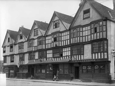 Nos.1-5 King Street, symmetrically designed houses of the 1600s, photographed in the later 19th century