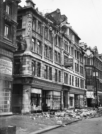 Store 173, High Holborn, London,  photograph taken in the immediate aftermath of bombing 8 October 1940