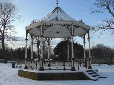 A re-creation of the Sun Foundry bandstand, Albert Park, Middlesborough in the snow