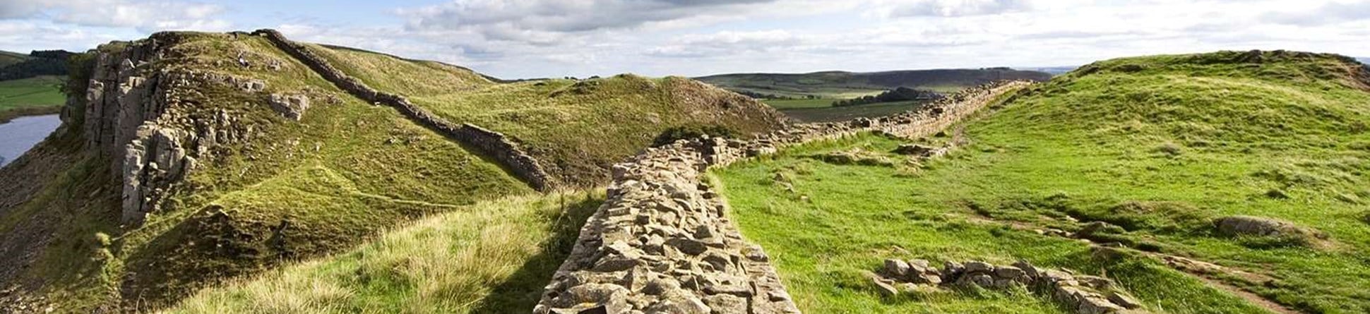 Panoramic view of Hadrian's Wall and surrounding landscape
