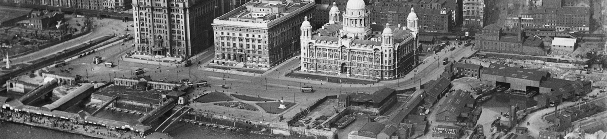 Archive aerial photograph looking across the River Mersey