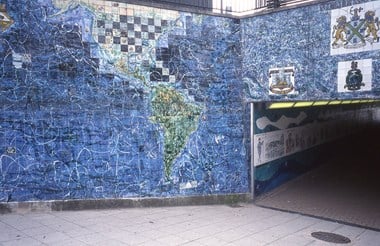 Mural on wall at entrance to underpass