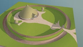 Reconstruction drawing of a small Iron Age (c. 800BC – 43AD) settlement site