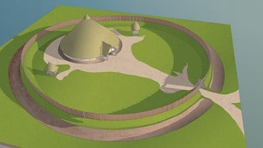 Reconstruction drawing of a small Iron Age (c. 800BC – 43AD) settlement site