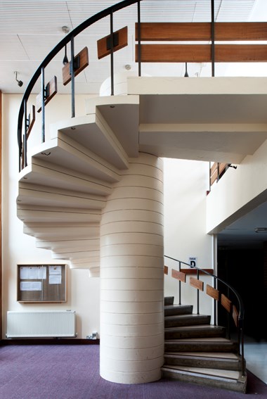 Photo of a white spiral staircase 
