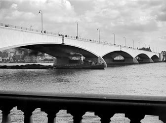 Black and white image of Waterloo Bridge, London