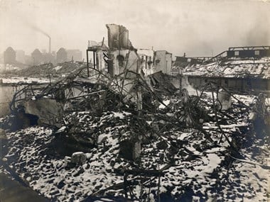 Silvertown, East London This view shows part of the devastation caused by an accidental explosion at the TNT plant on 19 January 1917. Sixteen staff and 53 local residents were killed. (SIL01/01/01)
