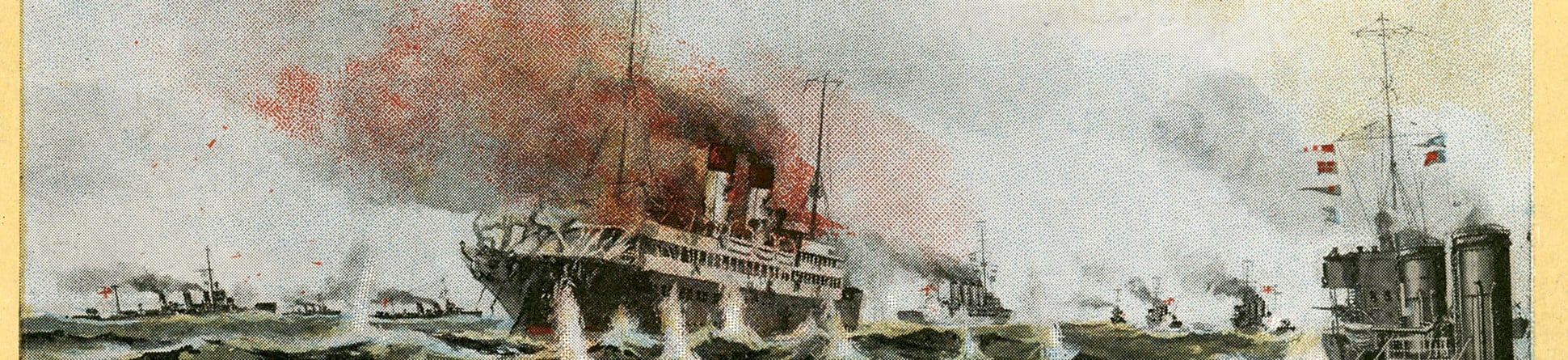 The Königin Luise was a German ferry converted into a mine layer. She was sunk on 5 August 1914 by three Royal Navy vessels, during the action HMS Lance fired the first Royal Navy shot of the war. Ironically, the next day HMS Amphion was sunk by the Königin Luise’s mines; the first British naval loss of the war and the first loss of British lives in action.  A dramatic reconstruction shows the Königin Luise under fire from pursuing British naval vessels.