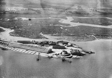 . This image, taken in the 1920s, shows the long building that housed seaplanes that protected convoys or hunted U-boats in the channel.