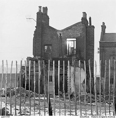 A bomb damaged house in the East End of London