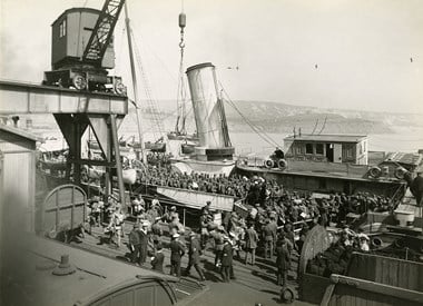 Troops disembarking at Folkestone Harbour