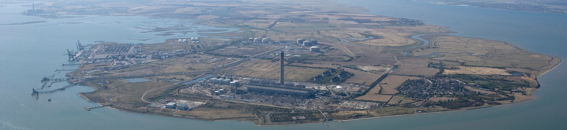 View looking west across the Hoo Peninsula with the Grain industrial area in the foreground.