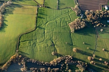Aerial view of markings left by a medieval settlement