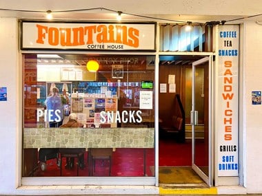 Exterior view of Fountains Coffee Shop on John Street.