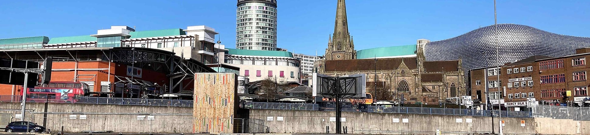 Former Smithfield Market site with a view of the Bull Ring in the background.
