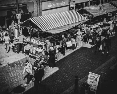 Overhead view of people at Walsall market