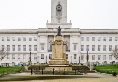Front on general view of Barnsley War Memorial in Barnsley, South Yorkshire.