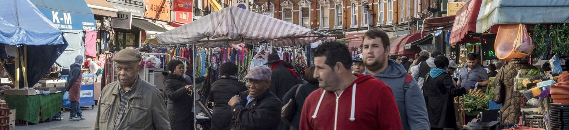 Street scene of Electric Avenue, Brixton on market day