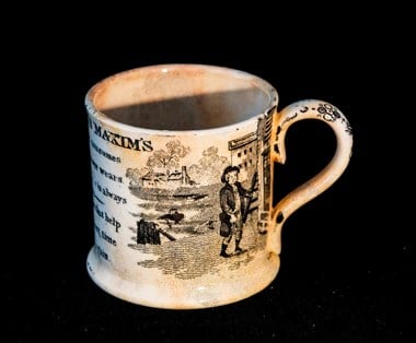 Mug transfer printed with text from the work of Benjamin Franklin