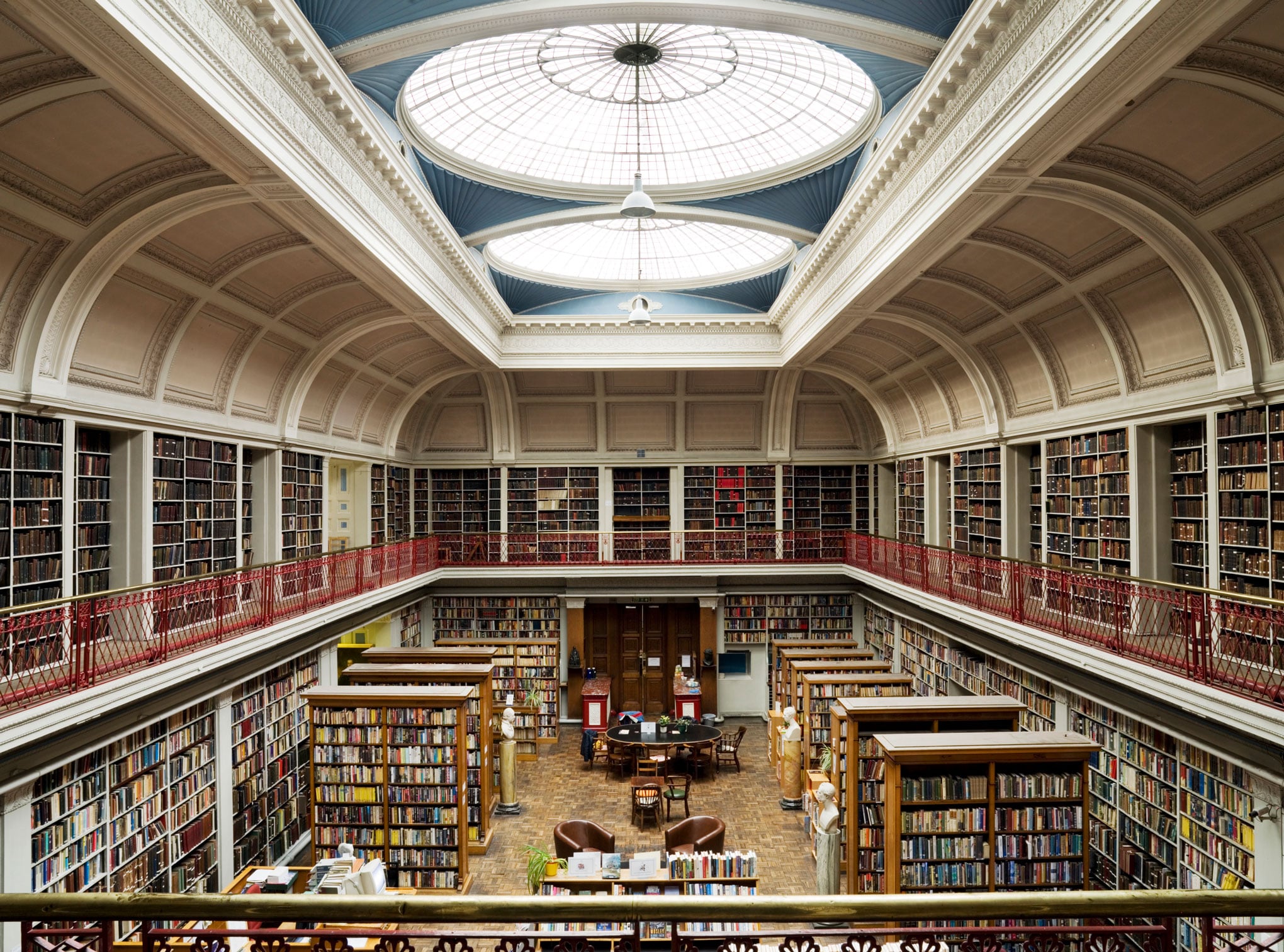 The interior of a historic library.