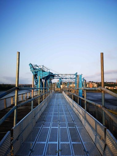 Landscape photograph looking down the completed walkway on Dunston Staiths. 
