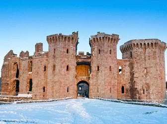 Entrance to castle with snow in the foreground