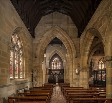 View from the nave looking east towards the chancel and chantry.