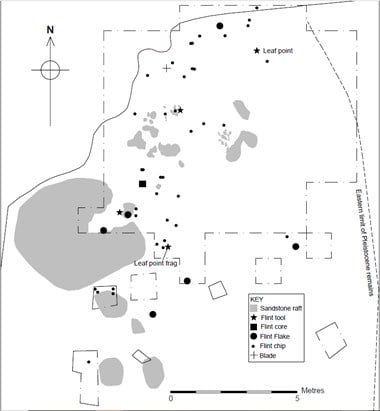 Distribution of lithics (grey tone showing limestone rafts)